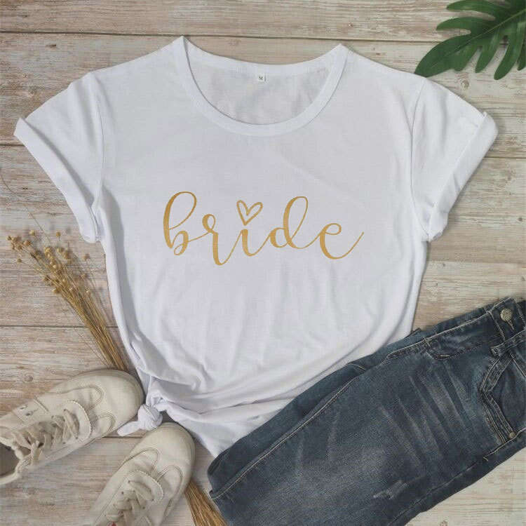 White 'Bride' T-Shirt. The perfect t-shirt for the bride the morning of her wedding or even on the hen do!