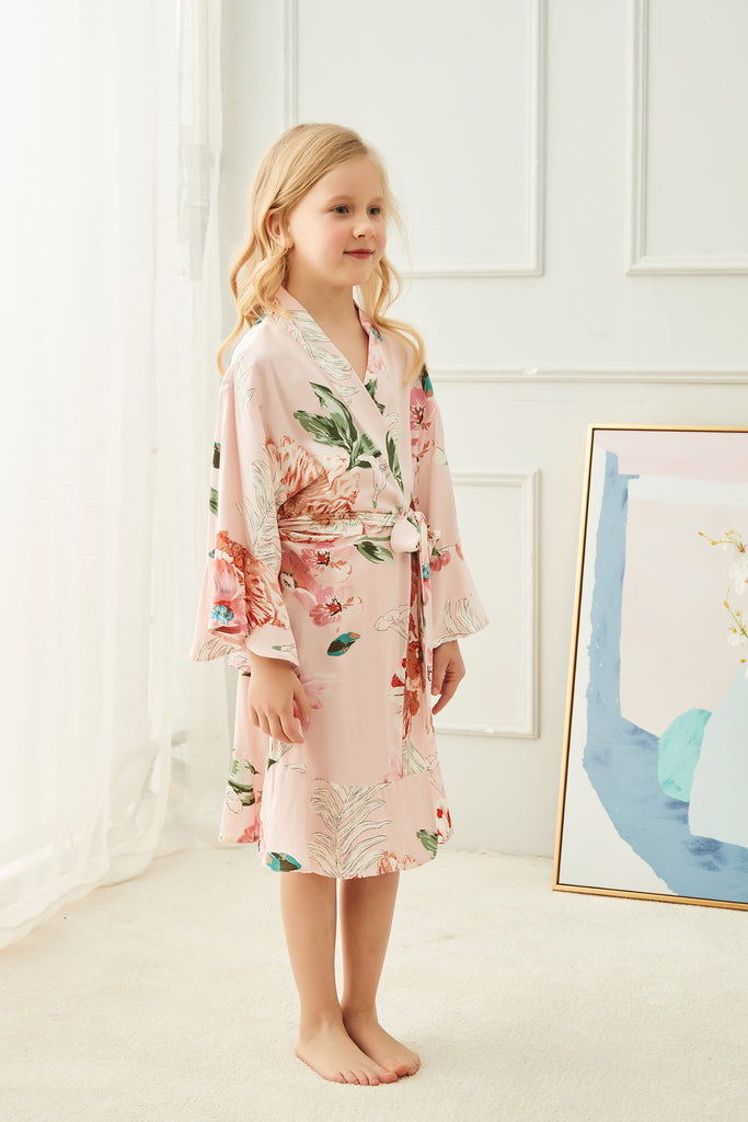 Stunning blush colour floral ruffle robe, perfect for the bride and bridesmaids to wear the morning of the wedding.