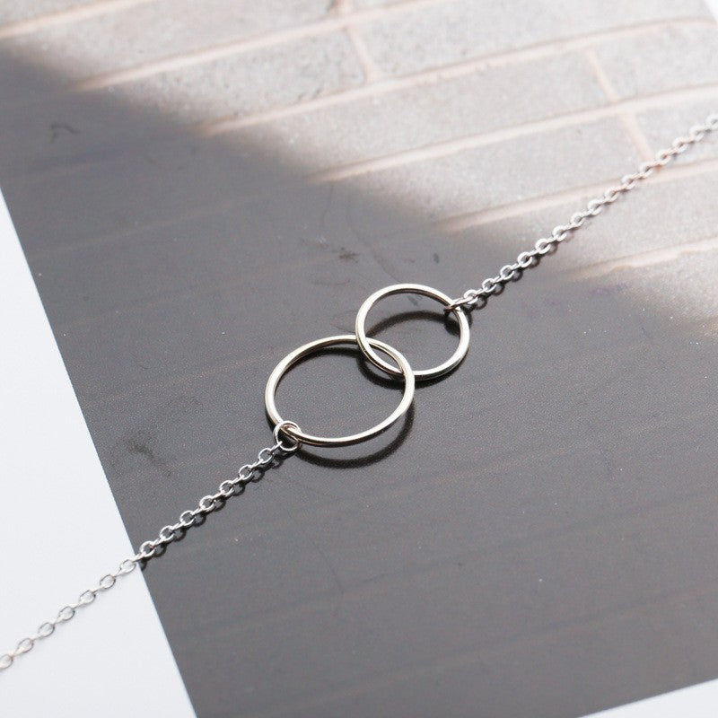 Solid sterling silver two entwined circles anklet, can also be worn as a bracelet. This is a perfect personal bridesmaid gift.