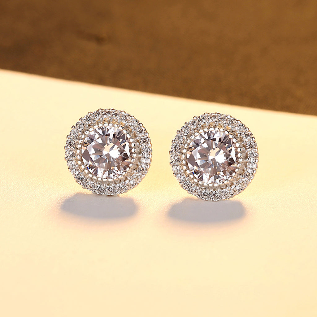 Glamorous zircon stud sterling silver earrings